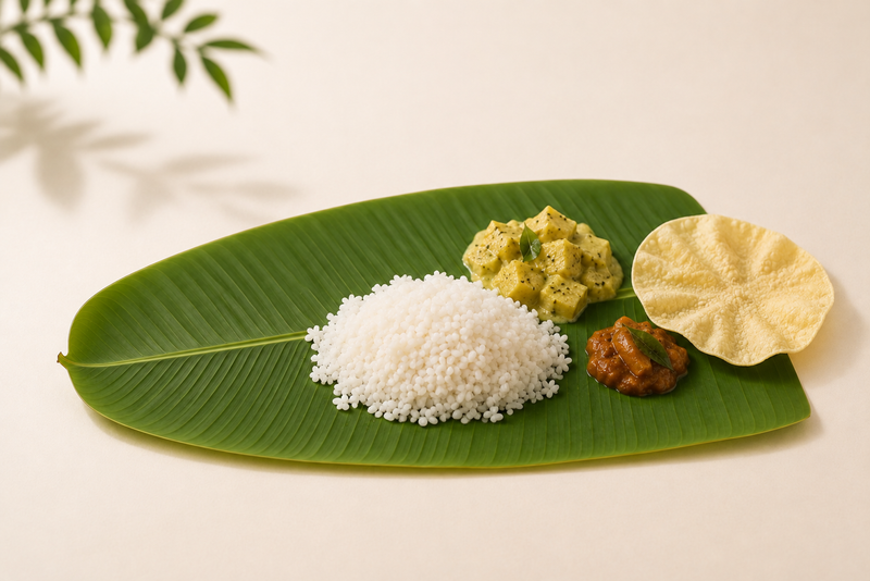 Sadhya served on a banana leaf