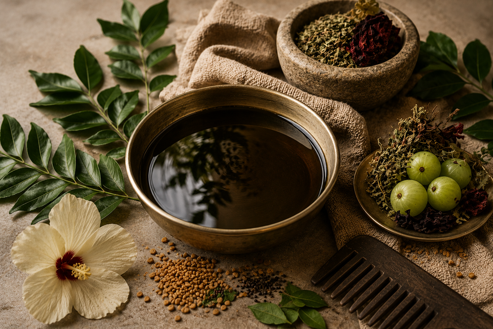 Traditional Kerala hair-oil ritual